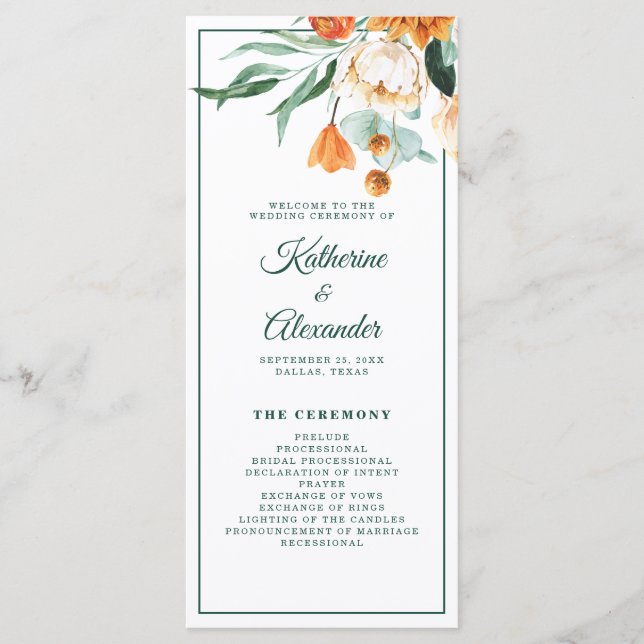 Programa Casamento Floral Elegante De Moleração Verde Por A (Frente)
