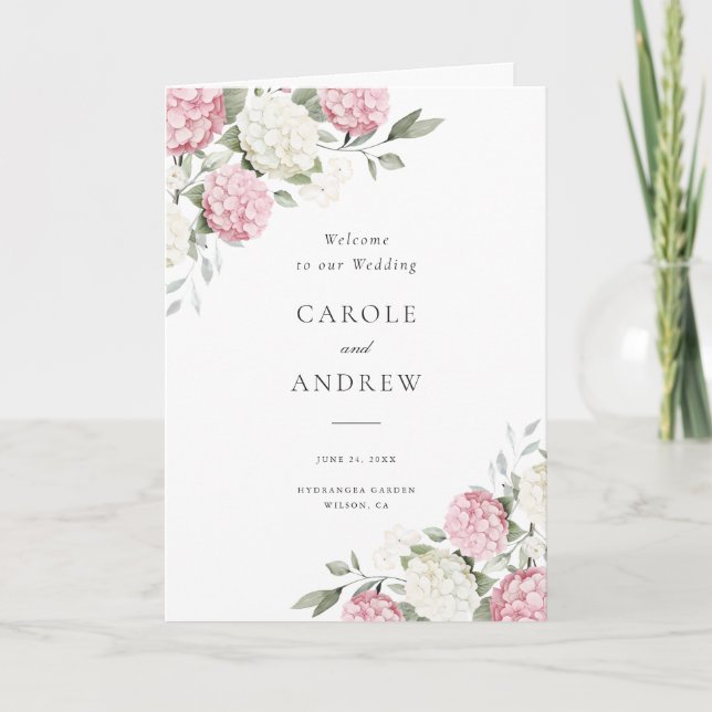 Programa Casamento Floral Elegante Hortênsia Rosa Desmaiado (Frente)