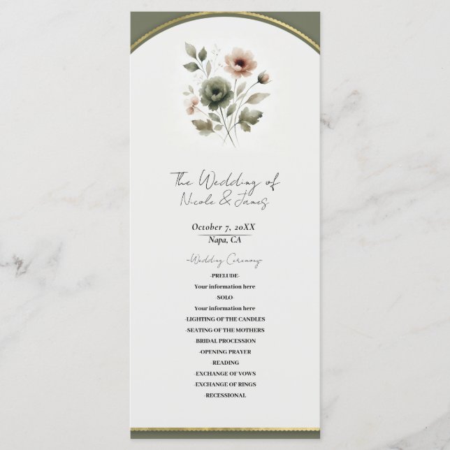 Programa Casamento Floral em Aquarela com Oliva Empoeirada  (Frente)