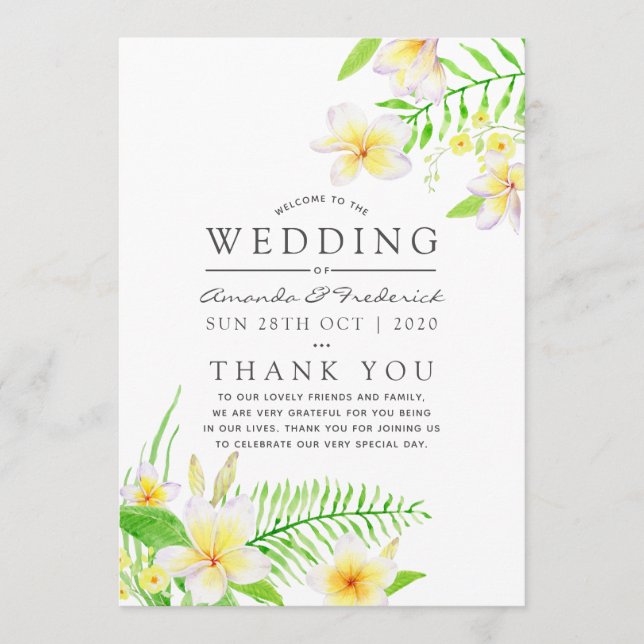 Programa Casamento Floral Exótico de Frangipani em Aquarela (Frente)