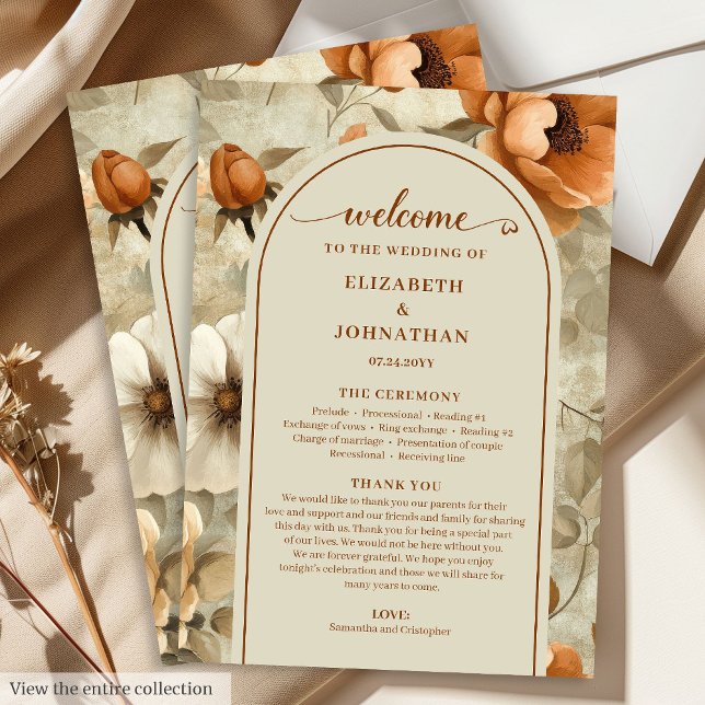 Programa Casamento Floral Marfim Terracota Sage Boho Elegan (Elegant Boho Terracotta Ivory Sage Floral Wedding Program

)