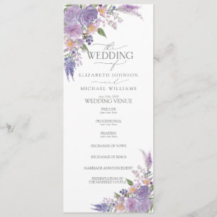 Programa Casamento Floral Mauve Script da Lavanda Lilac Mod