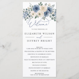 Programa Casamento Floral Moderno Azul Empoeirado Bege Rosa