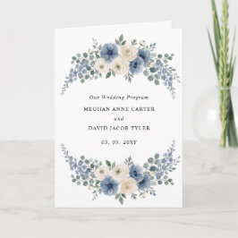 Programa Casamento Floral Moderno Azul Poeirento Marfim Beg