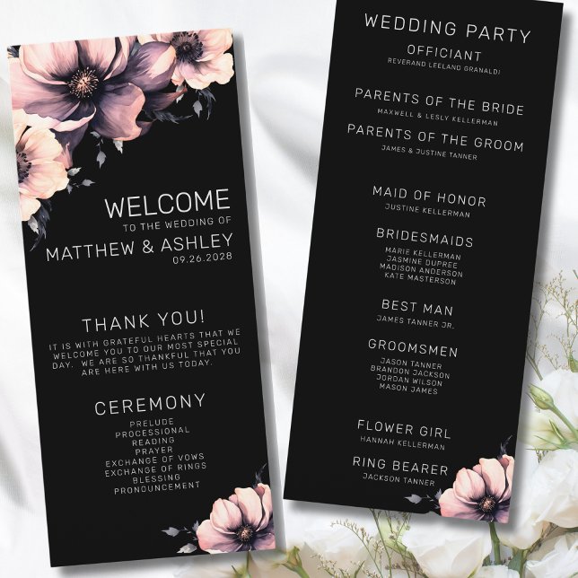 Programa Casamento Floral Moderno Elegante Rosa Coral (Simple Elegant Modern Floral Blush Pink Wedding Program)