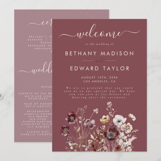 Programa Casamento Floral Outono Malva (Frente/Verso)
