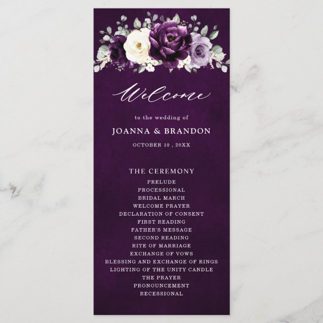 Programa Casamento Floral Púrpura De Pó De Marfim De Branca (Frente)