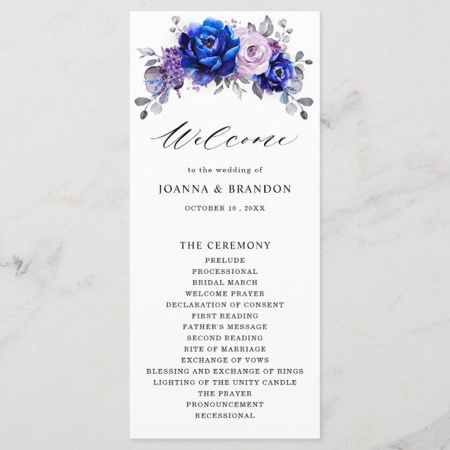 Programa Casamento Floral Real Azul Lilac Roxo (Frente)