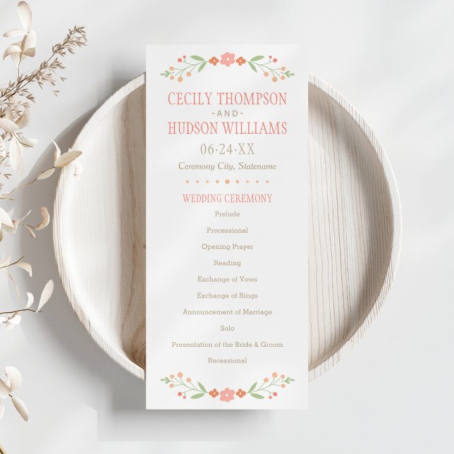 Programa Casamento Floral Rustic Coral Pink e Green (Criador carregado)