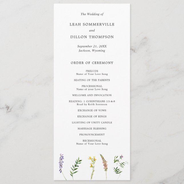 Programa Casamento Floral Silvestre Boho Rústico Simples (Frente)