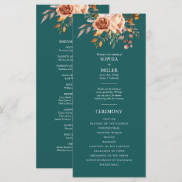 Programa Casamento Floral Terracota Aquarela Azul Outono