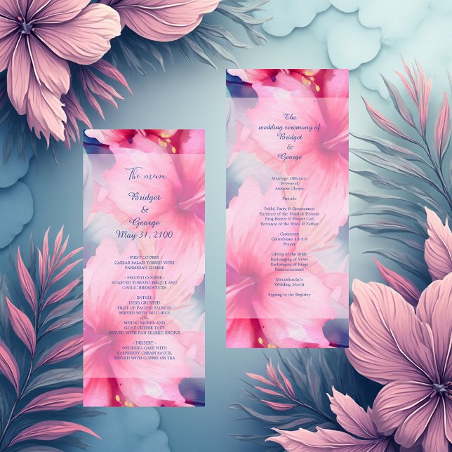 Programa casamento floral tropical havaiano fúcsia hibisco (Criador carregado)