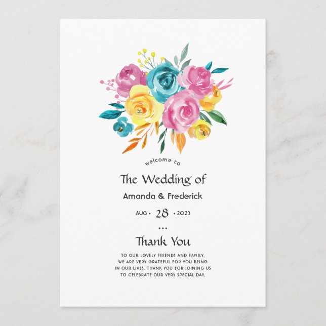 Programa Casamento Floral Turquesa, Amarelo e Rosa (Frente)