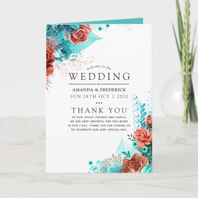 Programa Casamento Floral Turquesa e Coral (Frente)