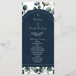 Programa Casamento Floral Verde Moderno Azul Escuro e Branc