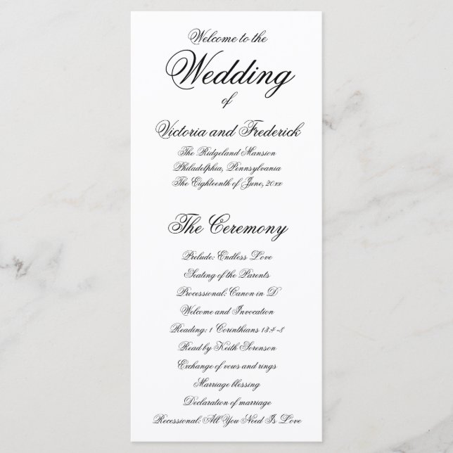 Programa Casamento Formal Elegante em Preto e Branco (Frente)