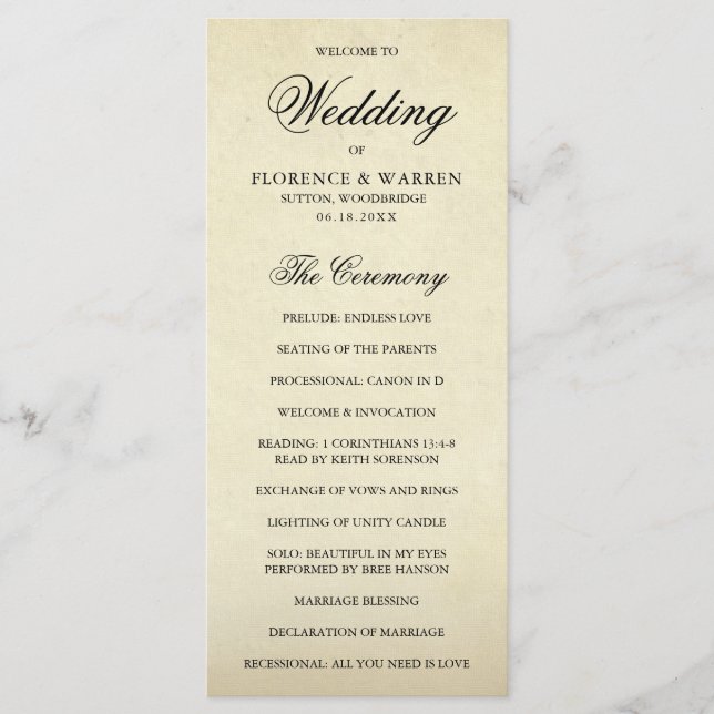 Programa Casamento Formal Vintage Elegante (Frente)