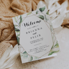 Programa Casamento Geométrico Elegante Dourado Verde Dobrad