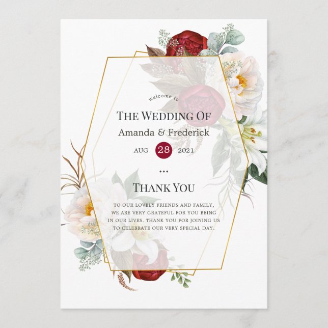 Programa Casamento Geométrico Floral Vermelho e Branco da B (Frente)