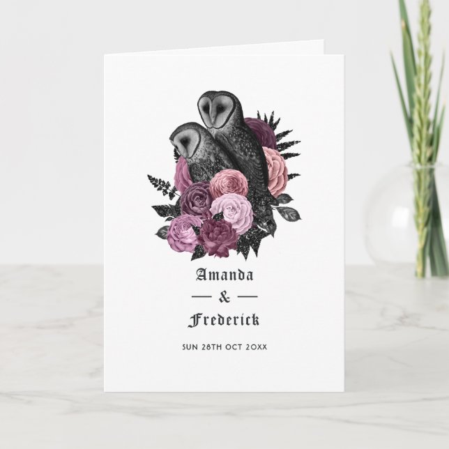 Programa Casamento Gótico de Corujas Florais Malva (Frente)