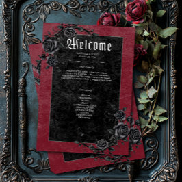 Programa Casamento Gótico de Raven Preto e Vinho Rosa