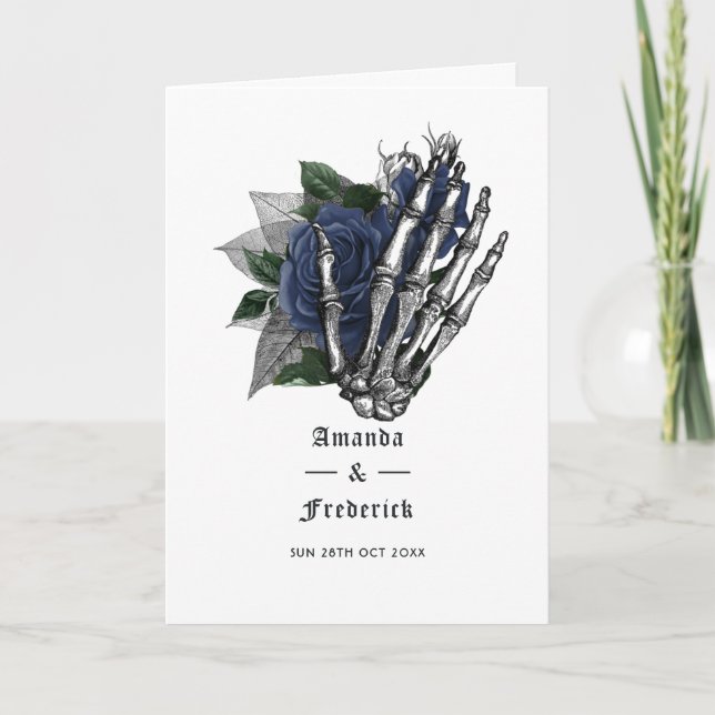 Programa Casamento Gótico Esqueleto Floral Azul Marinho (Frente)