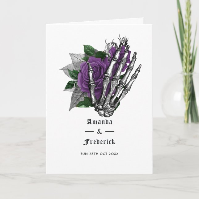 Programa Casamento Gótico Esqueleto Floral Roxo (Frente)