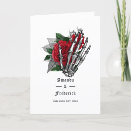 Programa Casamento Gótico Esqueleto Floral Vermelho