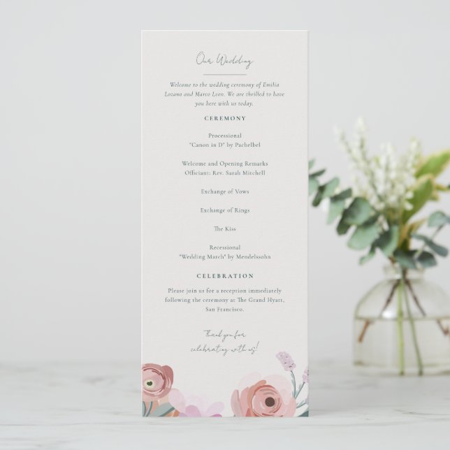 Programa Casamento Gouache Blossoms (Em pé/Frente)