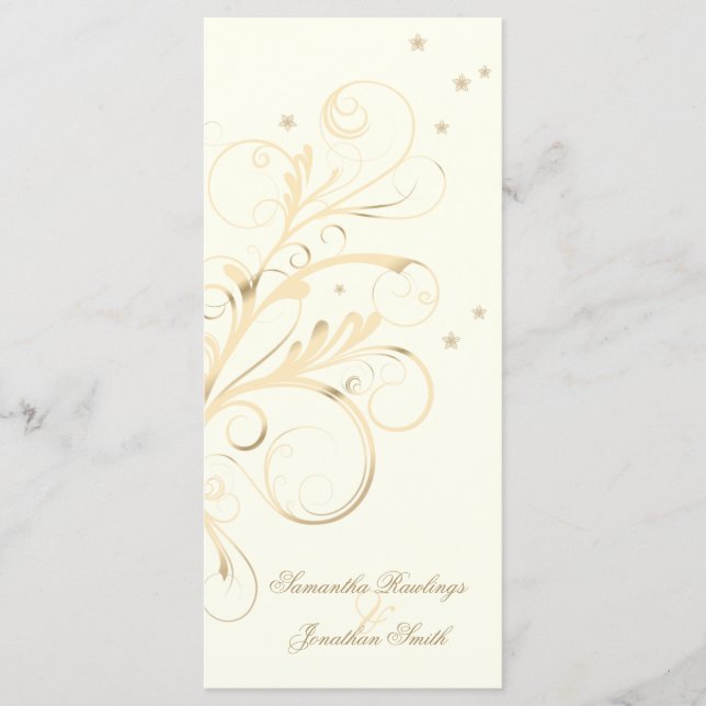 Programa Casamento Ivory Dourado Floral Elegante S (Frente)