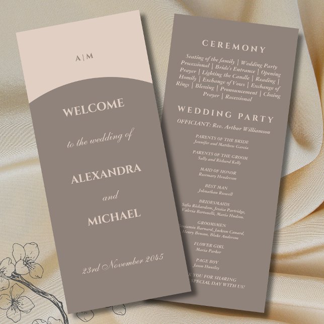 Programa Casamento Japandi Minimalista Taupe Monograma (Criador carregado)