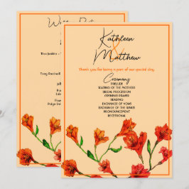 Programa Casamento Laranja Floral Watercolor