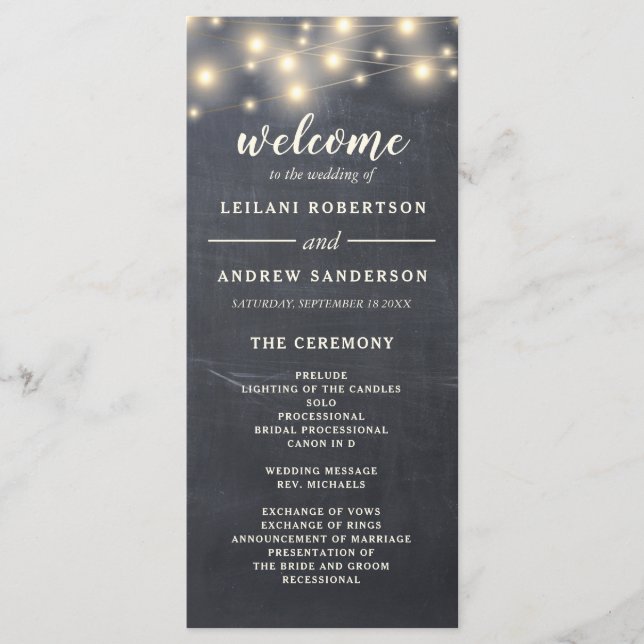 Programa Casamento Leve de Corda de Chalkboard Rustic (Frente)