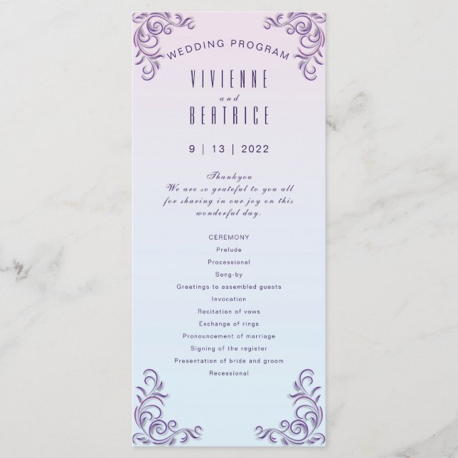 Programa Casamento lilac decorativo com lésbicas Boho (Frente)