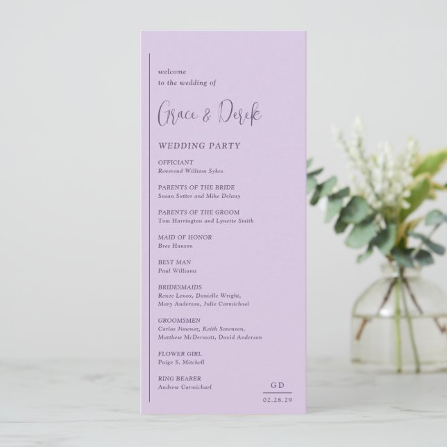 Programa Casamento Lilás Moderno Elegante (Em pé/Frente)