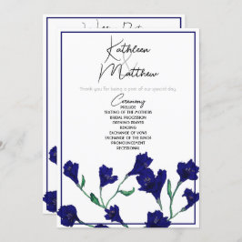 Programa Casamento marinho Azul Floral Watercolor