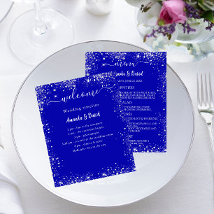 Programa Casamento - Menu azul real - brilho prata