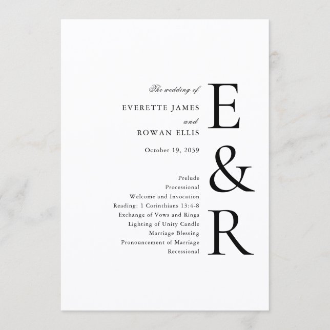 Programa Casamento Minimalista com Monograma Moderno e Ousa (Frente)