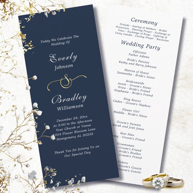 Programa Casamento Minimalista Elegante com Fundo Azul-Mari (Criador carregado)