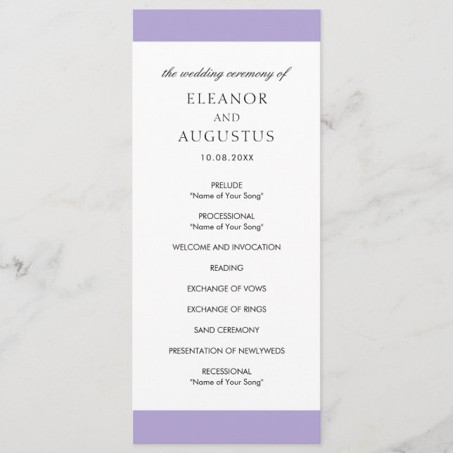 Programa Casamento Minimalista Elegante Digital Lavanda Rox (Frente)