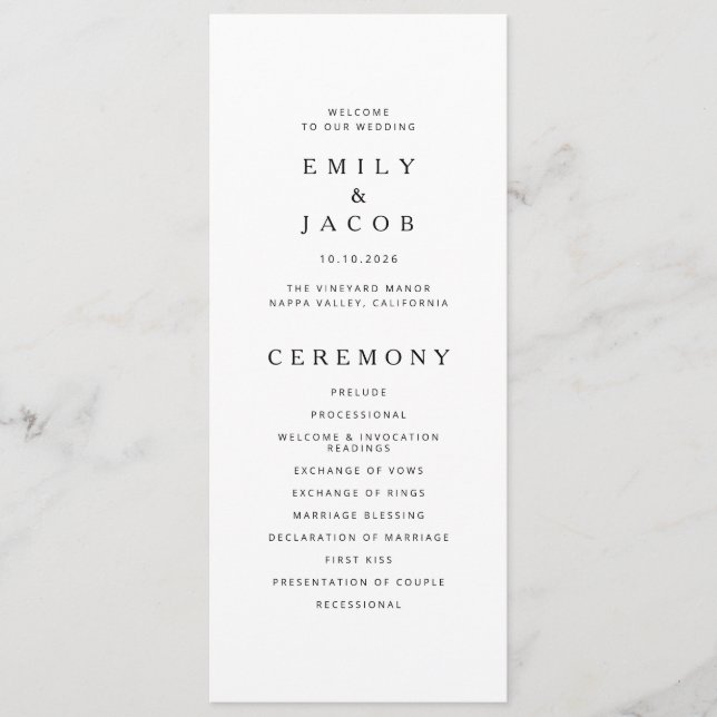 Programa Casamento Minimalista Preto e Branco (Frente)