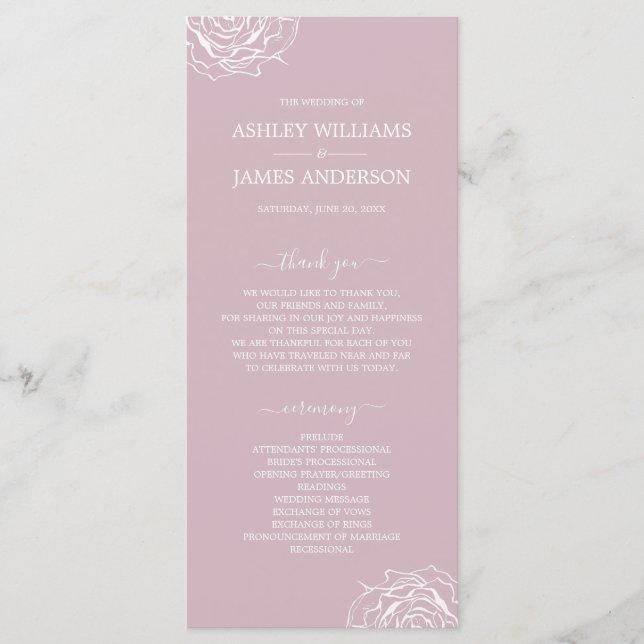 Programa Casamento Mínimo Simples Rosa Roxo Chic Floral (Frente)