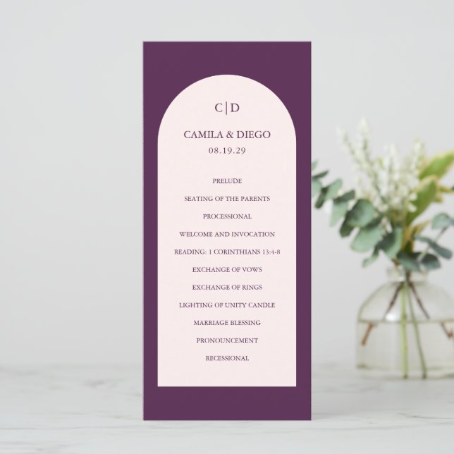 Programa Casamento Moderno Arco Roxo Elegante (Em pé/Frente)
