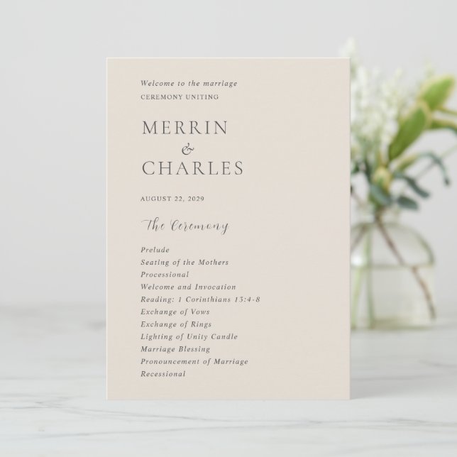 Programa Casamento Moderno Bege Elegante (Em pé/Frente)