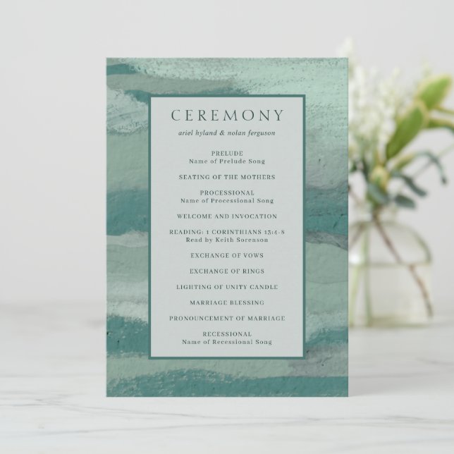 Programa Casamento Moderno Chic Costeiro Teal Absract (Em pé/Frente)