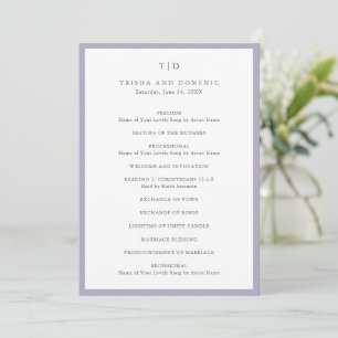 Programa Casamento Moderno com Monograma Lilás Elegante