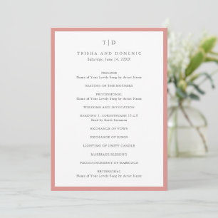Programa Casamento Moderno com Monograma Rosa Coral Elegant