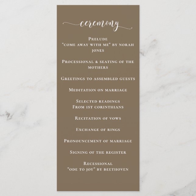 Programa Casamento Moderno da Caligrafia Simples Rustic Bro (Frente)