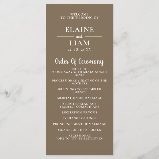 Programa Casamento Moderno da Caligrafia Simples Rustic Bro (Frente)