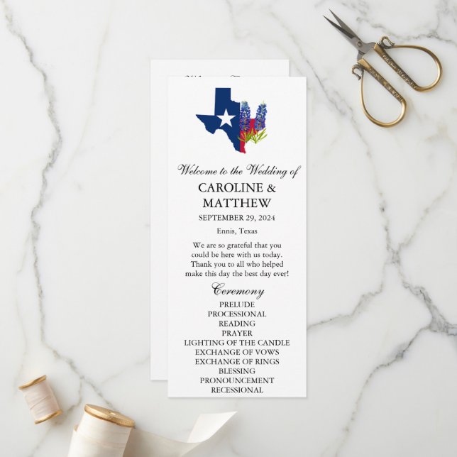 Programa Casamento Moderno do Texas Floral Azul (Frente/Verso In Situ)